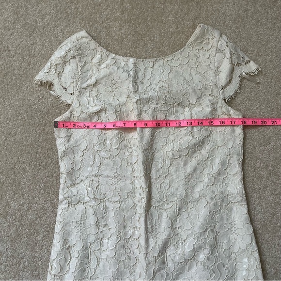 Eliza J Dress Womens 10 Ivory Lace Overlay Lined Shift Floral Summer Cap Sleeve - Picture 6 of 10